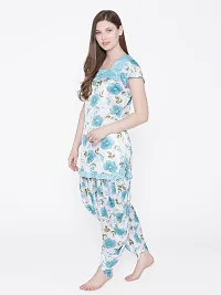 Beautiful Floral Print Satin Short Sleeve Top and Long Leg Dhoti Set For Women-thumb2