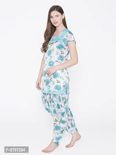 Beautiful Floral Print Satin Short Sleeve Top and Long Leg Dhoti Set For Women-thumb3
