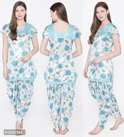 Beautiful Floral Print Satin Short Sleeve Top and Long Leg Dhoti Set For Women-thumb0