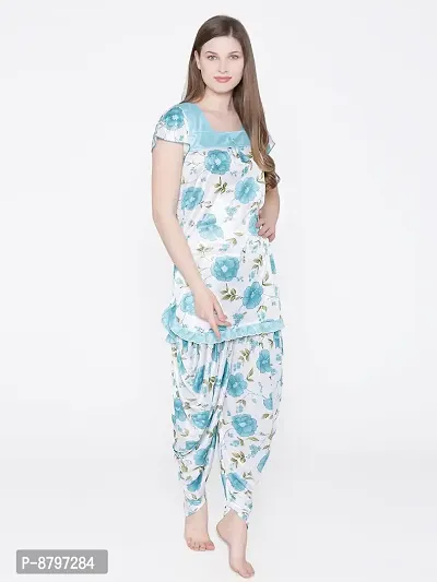 Beautiful Floral Print Satin Short Sleeve Top and Long Leg Dhoti Set For Women-thumb2