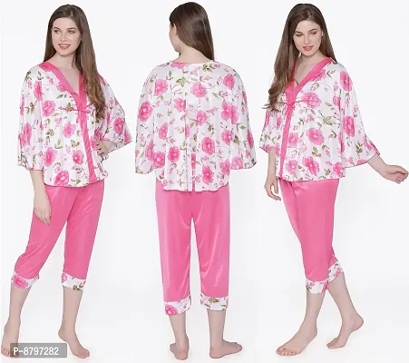 Beautiful Floral Print Satin Kaftan and Capri For Women Set For Women-thumb0