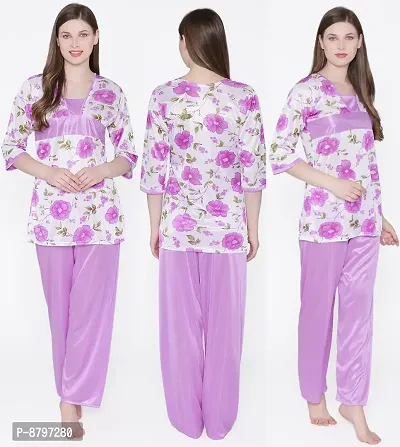 Beautiful Floral Print Satin Top and Long Leg Pyjama Set For Women