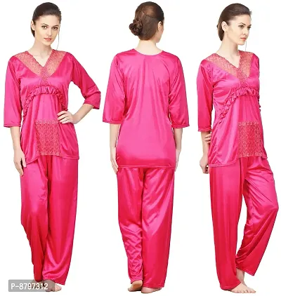 Beautiful Silky Satin Top And Pyjama Set For Women