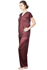 Beautiful Solid Satin Night Suit Set For Women Combo Pack Of 2-thumb3