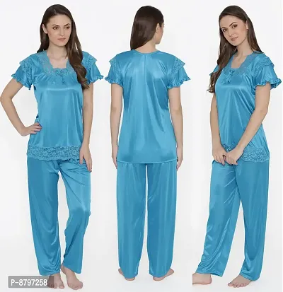 Beautiful Silky Satin Top And Pyjama Set For Women