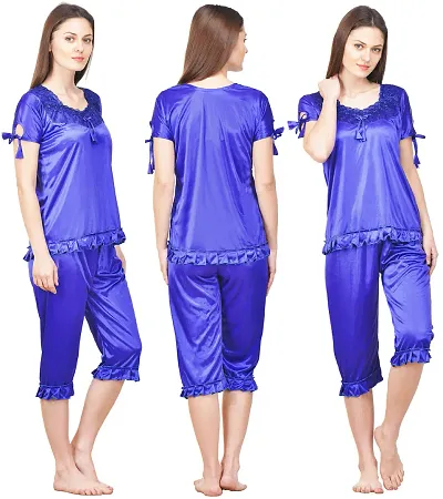 Beautiful Silky Satin Top And Capri For Women Set For Women