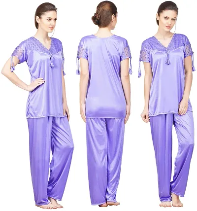 Beautiful Silky Satin Top And Pyjama Set For Women