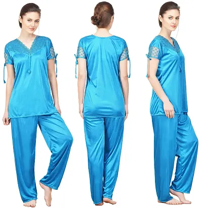 Beautiful Silky Satin Top And Pyjama Set For Women