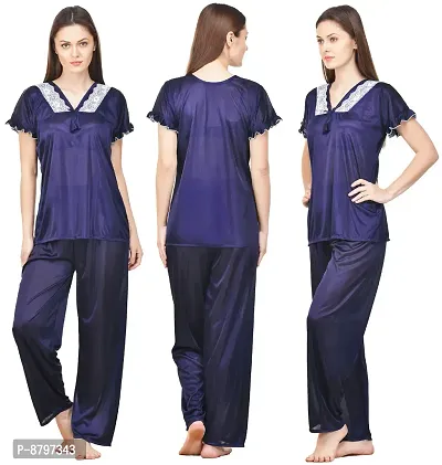 Beautiful Silky Satin Top And Pyjama Set For Women-thumb0