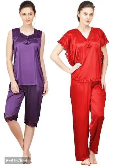 Beautiful Solid Satin Night Suits Pack Of 2