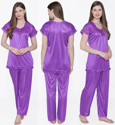 Beautiful Silky Satin Top And Pyjama Set For Women