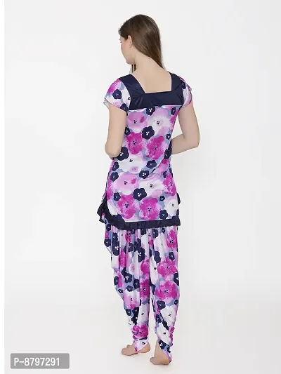 Beautiful Floral Print Satin Short Sleeve Top and Long Leg Dhoti Set For Women-thumb4