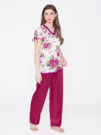 Beautiful Floral Print Satin Top and Long Leg Pyjama Set For Women-thumb1