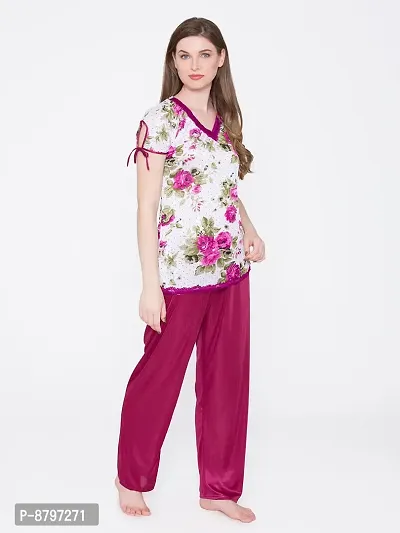 Beautiful Floral Print Satin Top and Long Leg Pyjama Set For Women-thumb2