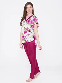 Beautiful Floral Print Satin Top and Long Leg Pyjama Set For Women-thumb2