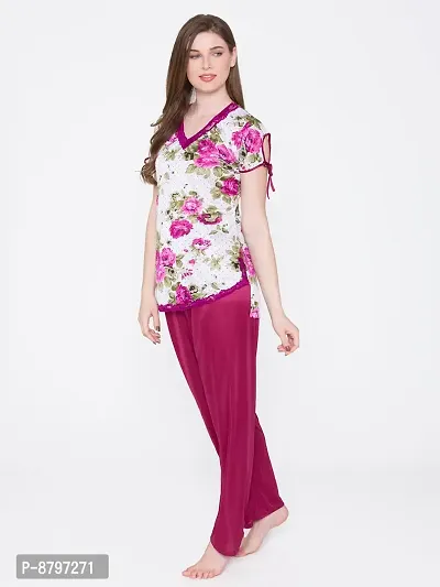 Beautiful Floral Print Satin Top and Long Leg Pyjama Set For Women-thumb3