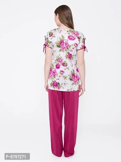 Beautiful Floral Print Satin Top and Long Leg Pyjama Set For Women-thumb4