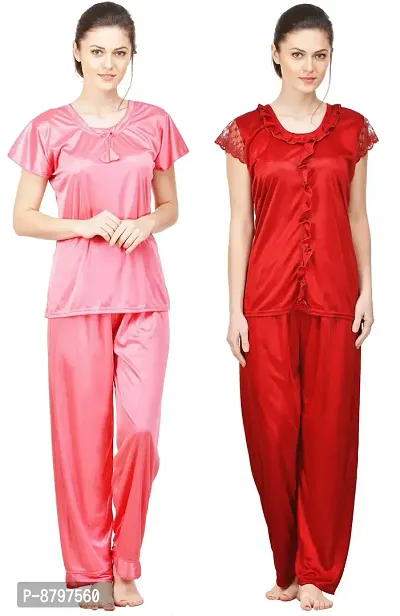 Beautiful Solid Satin Night Suits Pack Of 2