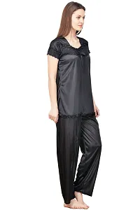 Beautiful Solid Satin Night Suit Set For Women Combo Pack Of 2-thumb1