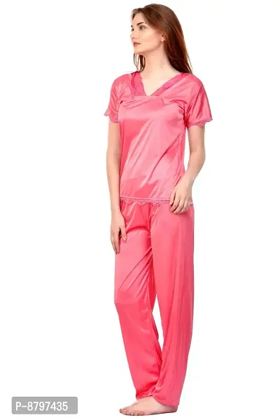 Beautiful Solid Satin Top And Pyjama For Women-thumb3