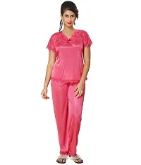 Beautiful Solid Satin Night Suit Set For Women Pack Of 3-thumb1