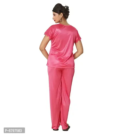 Beautiful Solid Satin Night Suit Set For Women Pack Of 3-thumb3