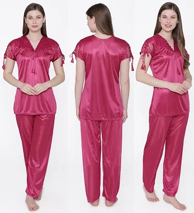 Beautiful Silky Satin Top And Pyjama Set For Women