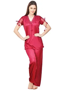Beautiful Solid Satin Night Suit Set For Women Pack Of 3-thumb3