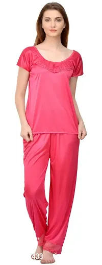 Beautiful Solid Satin Top And Pyjama For Women