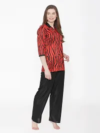 Beautiful Tiger Print Satin Button Up Shirt and Long Leg Pyjama Set For Women-thumb1