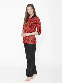 Beautiful Tiger Print Satin Button Up Shirt and Long Leg Pyjama Set For Women-thumb2