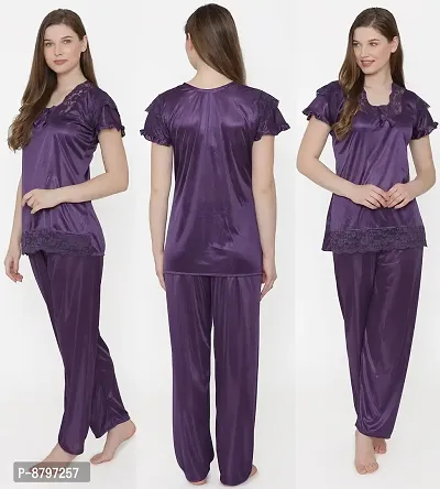 Beautiful Silky Satin Top And Pyjama Set For Women-thumb0