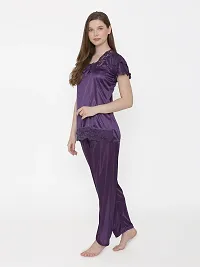 Beautiful Silky Satin Top And Pyjama Set For Women-thumb1