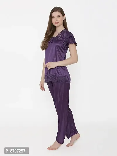 Beautiful Silky Satin Top And Pyjama Set For Women-thumb2