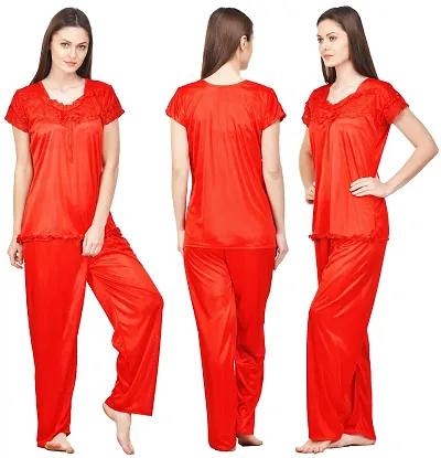 Beautiful Silky Satin Top And Pyjama Set For Women