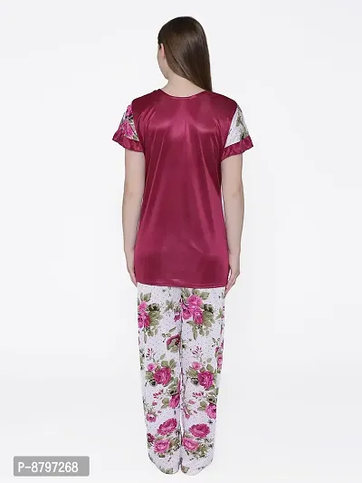 Beautiful Floral Print Satin Top and Long Leg Pyjama Set For Women-thumb4