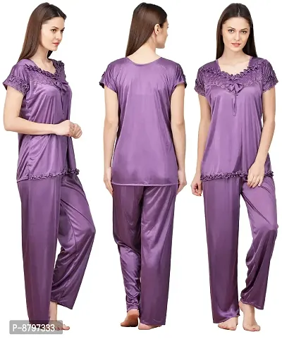 Beautiful Silky Satin Top And Pyjama Set For Women