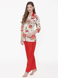 Beautiful Floral Print Satin Button Up Shirt and Long Leg Pyjama Set For Women-thumb2