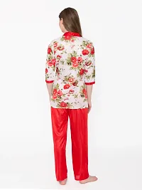 Beautiful Floral Print Satin Button Up Shirt and Long Leg Pyjama Set For Women-thumb3