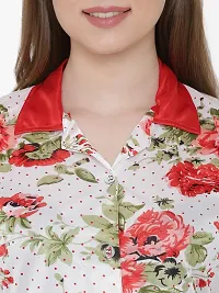 Beautiful Floral Print Satin Button Up Shirt and Long Leg Pyjama Set For Women-thumb4