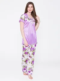 Beautiful Floral Print Satin Top and Long Leg Pyjama Set For Women-thumb1