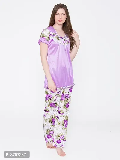 Beautiful Floral Print Satin Top and Long Leg Pyjama Set For Women-thumb2