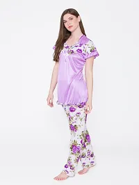 Beautiful Floral Print Satin Top and Long Leg Pyjama Set For Women-thumb2