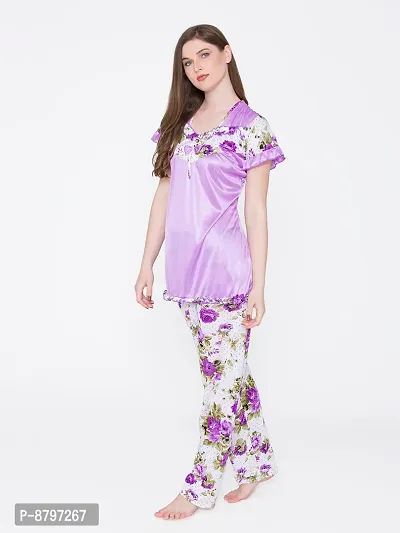 Beautiful Floral Print Satin Top and Long Leg Pyjama Set For Women-thumb3