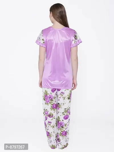 Beautiful Floral Print Satin Top and Long Leg Pyjama Set For Women-thumb4