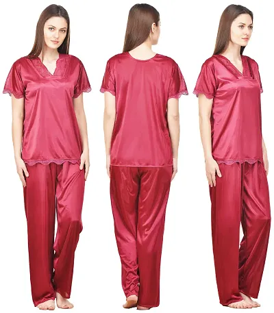 Beautiful Silky Satin Top And Pyjama Set For Women