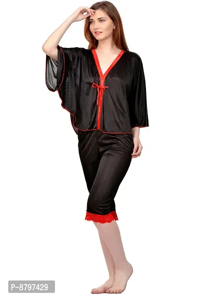 Beautiful Solid Satin Top And Capri For Women-thumb3