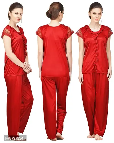 Beautiful Silky Satin Top And Pyjama Set For Women