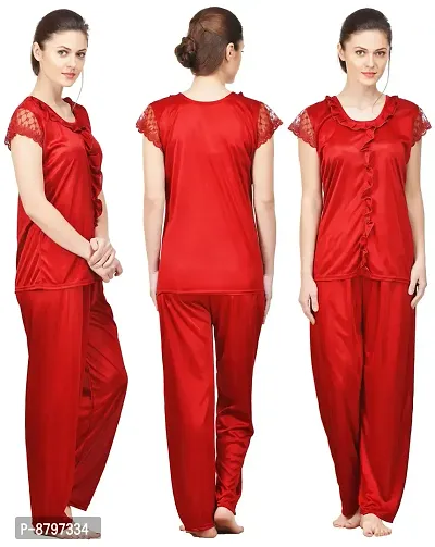 Beautiful Silky Satin Top And Pyjama Set For Women-thumb0