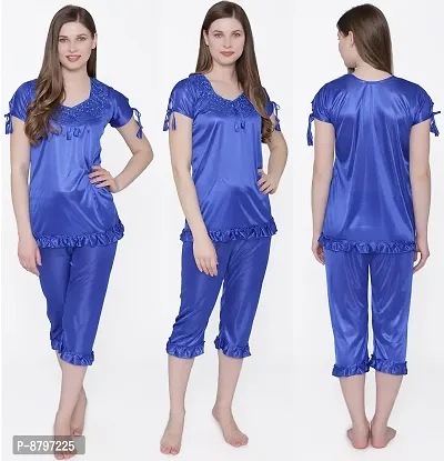 Beautiful Silky Satin Top And Pyjama Set For Women-thumb0